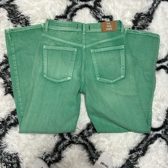 Free People The Pacifica High Rise Slim Straight Leg Kelly Green Jeans - Picture 2 of 3